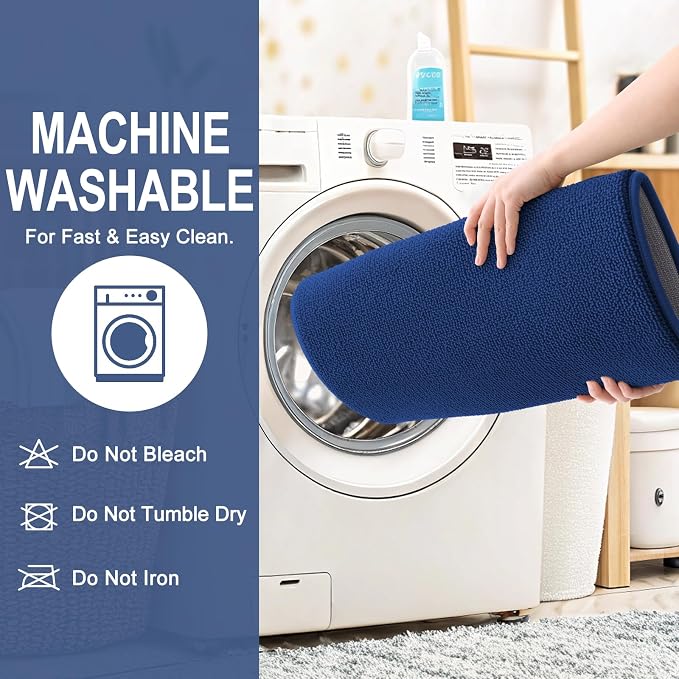 OLANLY Thick Memory Foam Bathroom Rugs 30x18, Soft Absorbent Bath Mat, Navy | Quick Dry Bath Rugs, Non-Slip Carpet, Machine Washable Mats for Bathroom Floor, Tub and Shower, Home Decor Accessories