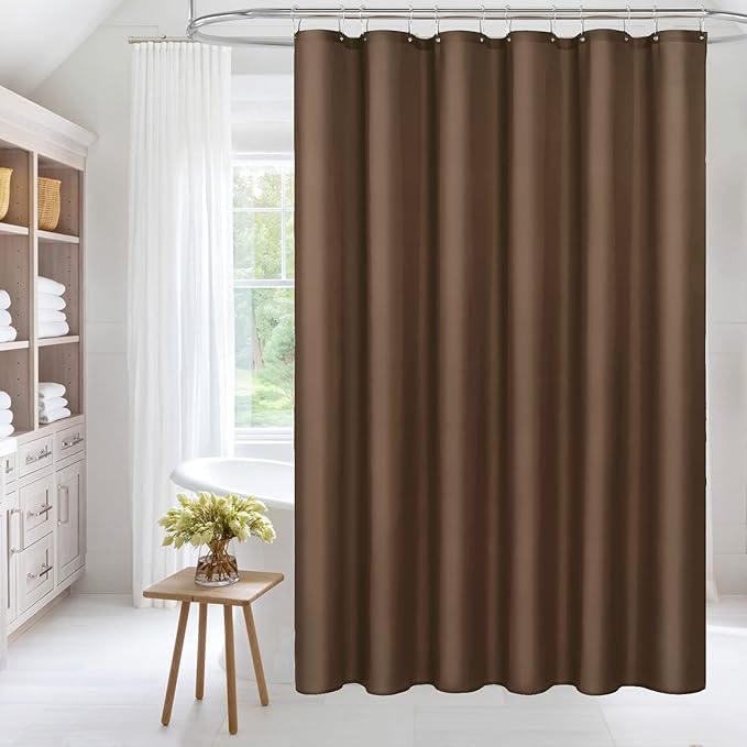 MitoVilla Long Fabric Shower Curtain Liner, 72 x 78 Inches Shower Curtain Liner for Modern Hotel Bathroom Decor, Brown Water-Resistant Bath Curtains Rust Resistant Grommets Machine Washable