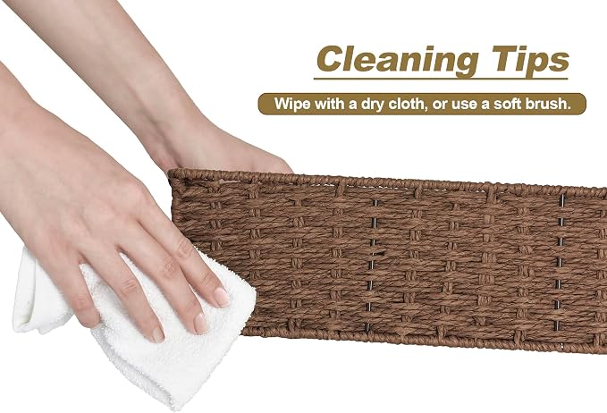 StorageWorks Toilet Paper Basket, Paper Rope Back of Toilet Basket, Walnut | Wicker Basket, Toilet Paper Storage for Back of Toilet Tank, Woven Baskets for Shelves, Wicker Baskets with 3 Compartments