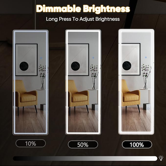DUMOS 21"x 64" LED Full Length Mirror with Lights, Lighted Floor Full Body Mirrors with 3 Color Lighting, Wall Mounted Stand Mirror for Bedroom, Dressing Room, Living Room, Bathroom