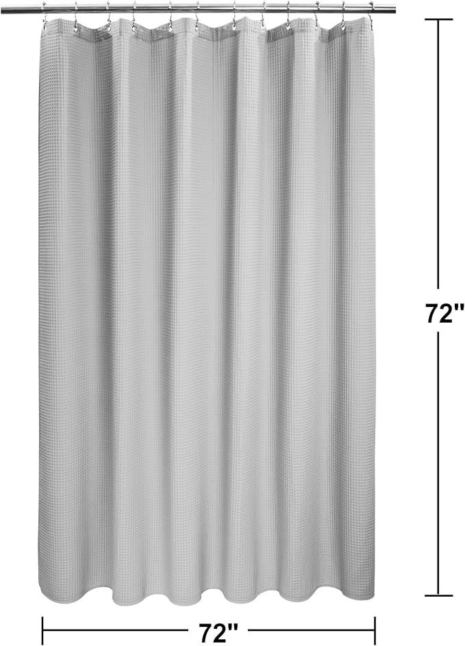 Barossa Design Waffle Weave Shower Curtain, Lake Wanaka Gray, 72x72 | Heavy Weight Fabric, Cotton Blend, Hotel Luxury Spa, Machine Washable, 72x72 Long Cloth Curtain for Bathroom