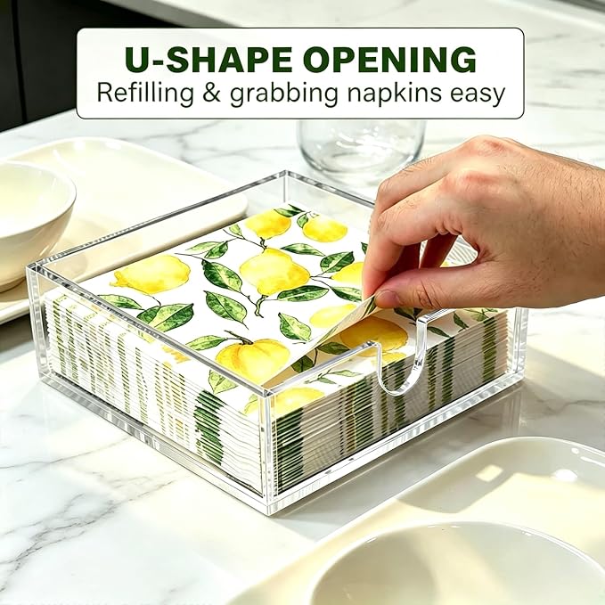 Bryantye Acrylic Napkin Holders, 7x7x2.36 Inch, Square, Transparent | Bathroom Napkin Tray, Napkin Dispenser for Kitchen, Tabletop,Guest Towel Tray for Paper Napkins & Hand Towel