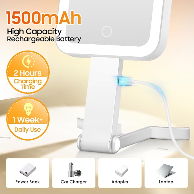 Travel Makeup Mirror with Lights, Double-Sided 1X/30X Magnifying Mirror, 3 Color Lighting & Brightness Adjustable, Portable &Foldable Handheld Mirror with Lights(White)