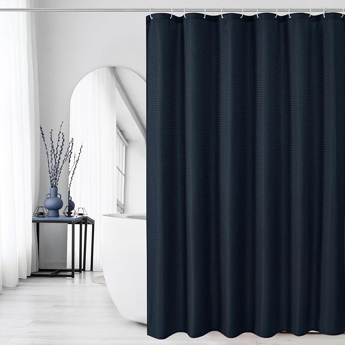 Extra Long 230GSM Navy Blue Shower Curtain, 72 x 84 | 230GSM Tall Fabric Shower Curtain for Bathroom, Water Repellent, Machine Washable