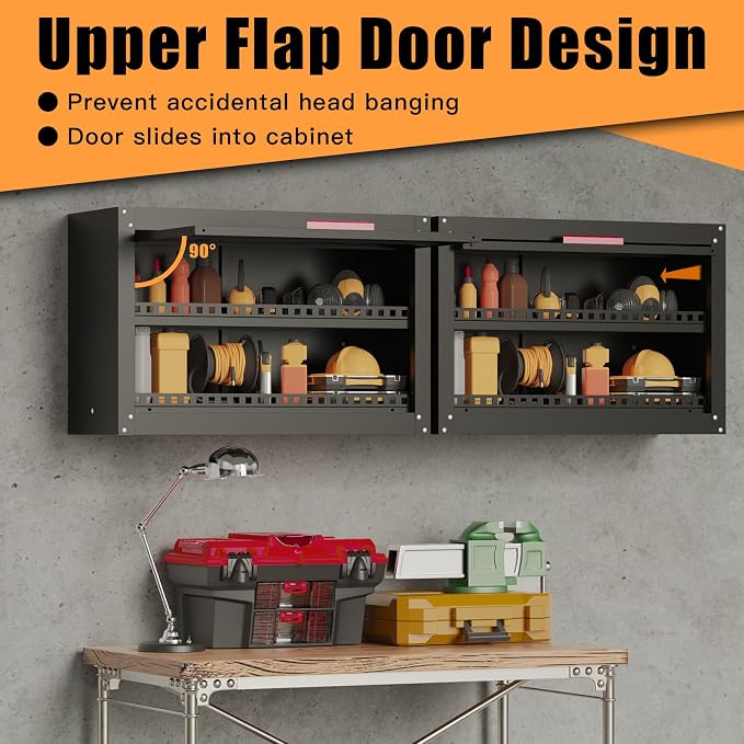 Eltean Garage Wall Cabinet,Up Flip Door Metal Wall Cabinet,Wall Mounted Metal Storage Cabinets with Doors and Adjustable Shelf for Garage,Utility Room and Basement