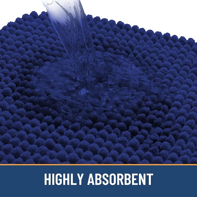 Arotive Chenille Toilet Rugs U-Shaped 24x20, Soft Absorbent Contoured Rugs | Navy, Rubber Backing, Coutoured Bath Rugs for Toilet, Machine Washable Bath Mats, Home Decor Accessories