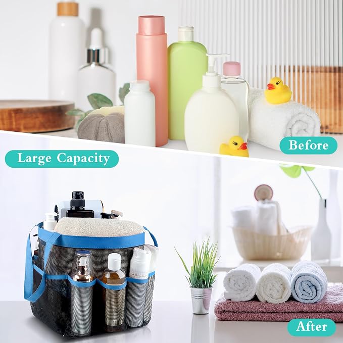 Mesh Shower Caddy Portable - 9 Pockets, Shower Bag for Dorm Room Camping | 2 Handle Quick Dry Shower Bag College Dorm Room Essentials Large Capacity Hanging Basket for Bathroom Travel Swimming Gym