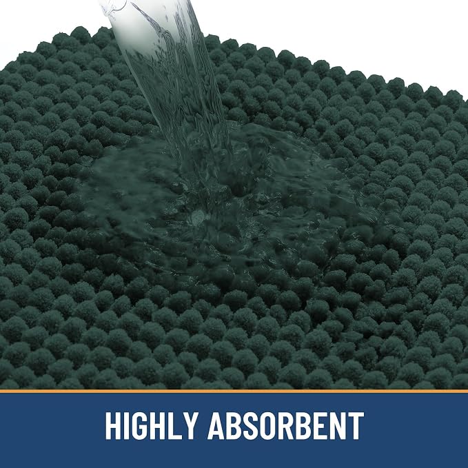Arotive Chenille Bathroom Rugs 47x24, Soft Absorbent Bath Mat, Dark Green | Rubber Backing, Machine Washable Dry Bath Mats for Bathroom Floor, Tub and Shower, Home Decor Accessories
