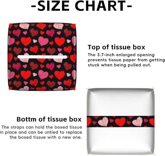 Hearts Tissue Box Cover,Red Hearts PU Leather Tissue Box Holder Square,Modern Home Decoration for Bathroom Living Room Kitchen Office Car,5.2"×5.2"×5.2"