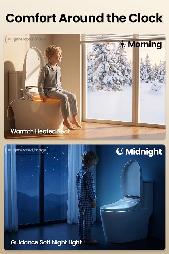 Tadashi Elongated Toilet Seat Bidet, Smart Electric Bidet | Remote Control, Warm Air Dryer, Warm Water Cleaning and Heated Toilet Seat, Night Light, Self Cleaning