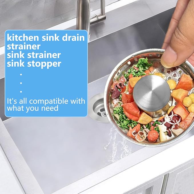 Sink Drain Strainer 3 in 1, 304 Stainless Steel Pop Up Kitchen Sink Stopper with Anti-Clogging Basket, Kitchen Essential Drain Anti-Clog Gadgets, Fits US Standard 3-1/2'' Sink Drain (Silver, 2 Pack)