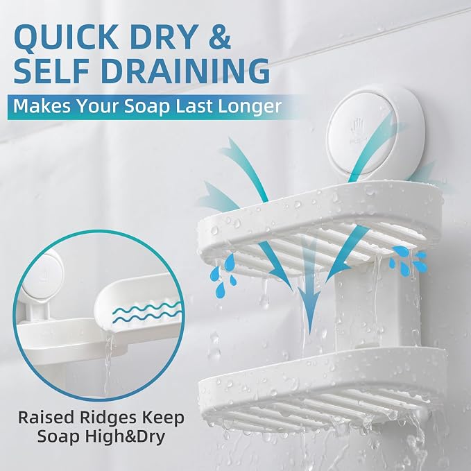 TAILI Soap Holder, Soap Dish for Shower Suction Cup, Bar Soap Holder, White | 2 Layer Removable Soap Holder Shower, Soap Tray for Shower Wall, Drill Free Sponge Holder, Bathroom & Kitchen, No drill