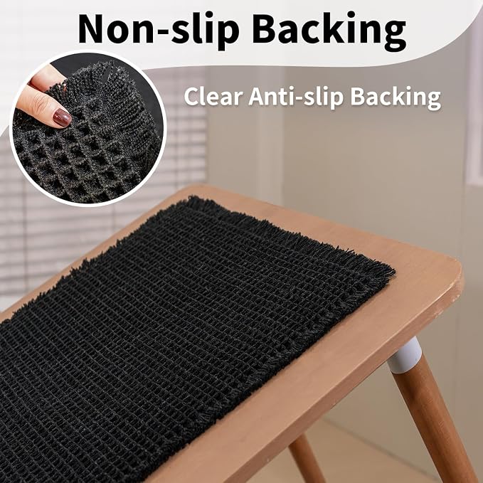 Black Bathroom Rug, Waffle Bath Mat Non Slip Washable, 24" x 36" | Super Absorbent Quick Dry Bath Mat, Boho Bathroom Mats, Soft Waffle Weave Farmhouse Bathroom Decor for Shower or Tub
