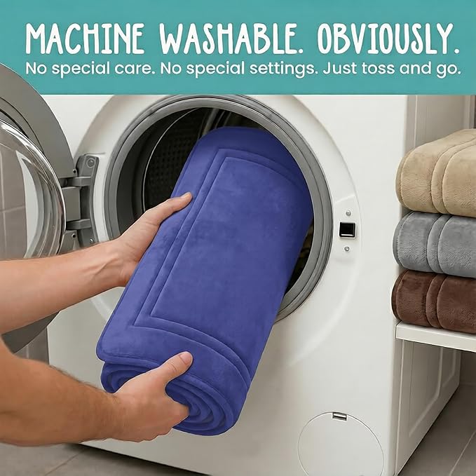 Memory Foam Bath Mat 24x16, Non Slip, Machine Washable, Quick Dry & Absorbent Rugs, Bath Mats for Bathroom Floor, Tub & Shower, Bathroom Rug, Blue