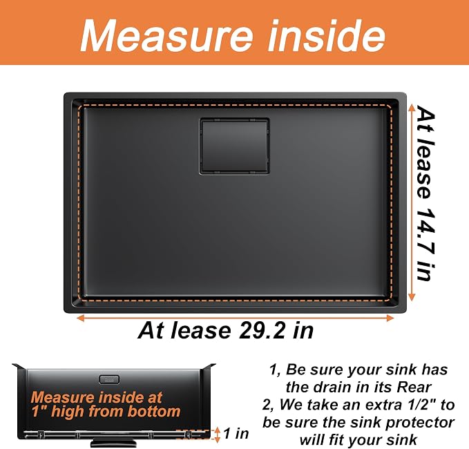 Sink Protector for Kitchen Sink,28.7 X 14.2 inch Sink Rack,Metal Sink Grate with Strainer,Stainless Steel Sink Grid for Bottom of Sink with Rear Drain Hole Dia 5",Corner Radius 1"