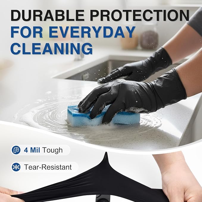 Schneider Nitrile Gloves, Gloves Disposable Latex Free, Powder Free | Black / Blue, 4-Mil, Medical Exam Glove, Food Safe Gloves, Cooking Gloves, Cleaning Gloves