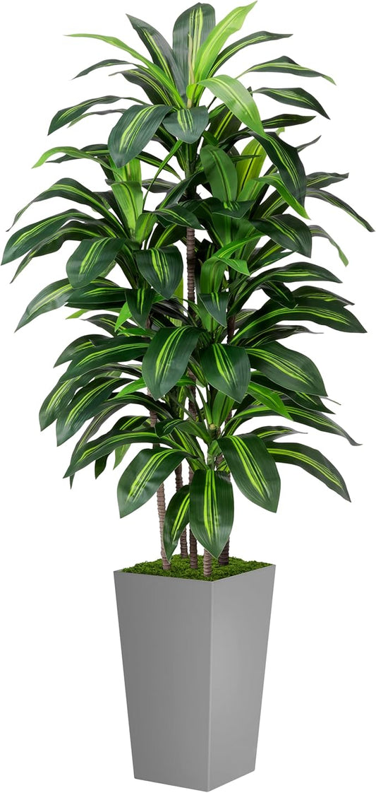 ASTIDY Artificial Plant 5FT Dracaena Fake Tree with Gray Tall Planter | Faux Yucca Floor Plant in Pot, Artificial Trees Indoor for Home Office Living Room Decor