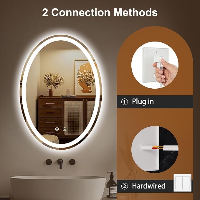 Oval LED Bathroom Mirror with Lights, 20 x 28 Inch Lighted Vanity Mirror | Anti-Fog, Dimmable 3 Colors, Backlit + Frontlit, HD Shatterproof Tempered Glass, Memory Function