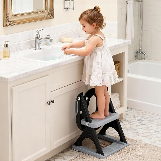 Potty Training Toilet for Toddlers, 2-in-1 Potty Training seat, Anti-Slip | SKYROKU, Fits Round & Elongated Toilets, 6 Heights, Splash Guard, Foldable, Holds 200+ lbs, Step Stool, Dishwasher Cushion