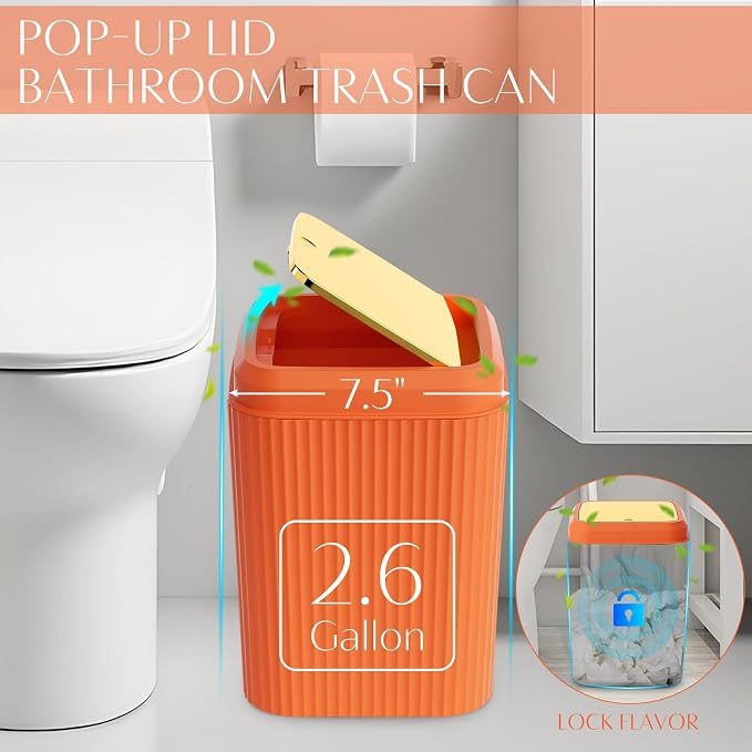 17PCS Bathroom Accessories Set, Orange Bathroom Set Bathroom Accessories Set with Trash Can, Toilet Brush, Toothbrush Holder, Qtip Holder & 3PCS Soap Dispenser