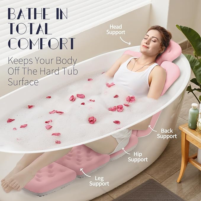 Full Body Bath Pillow for Bathtub, Thick Bathtub Cushion, Luxury Tub Pillow for Bath for Headrest Neck and Back Support Pink 60" x 16"