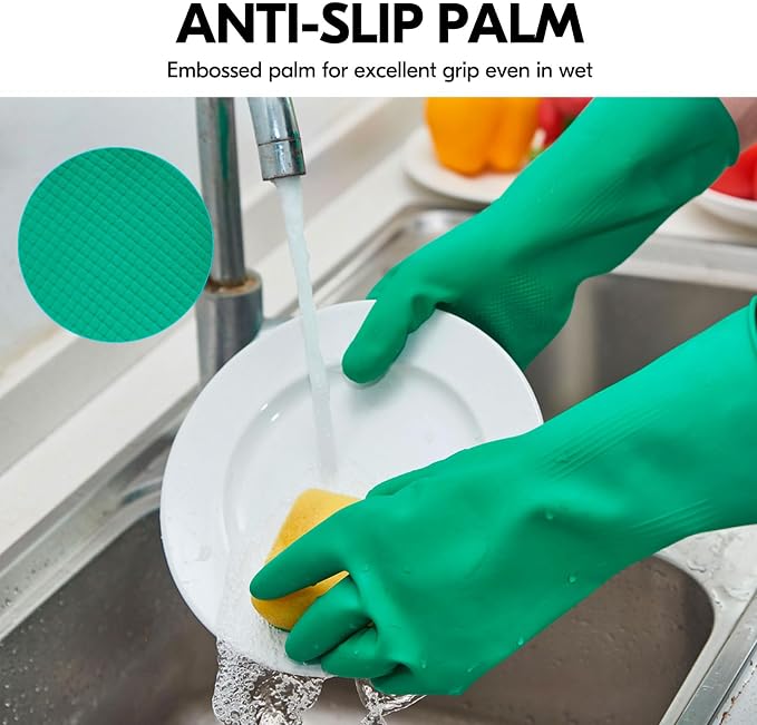 Vgo...Latex Reusable Household Gloves,Cleaning Gloves,Long Cuff (HH4601,XL) | green,extra Thickness,kitchen,dishwashing,household,painting,gardening,pet care,car washing,bathroom,hair dyeing,laundry