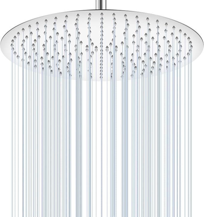 16 Inch Round Rainfall Shower Head Chrome - All Metal Stainless Steel 304, Full Body Rainfall Shower with 230 Silicone Nozzles