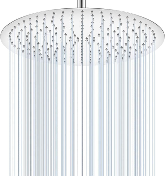 16 Inch Round Rainfall Shower Head Chrome - All Metal Stainless Steel 304, Full Body Rainfall Shower with 230 Silicone Nozzles