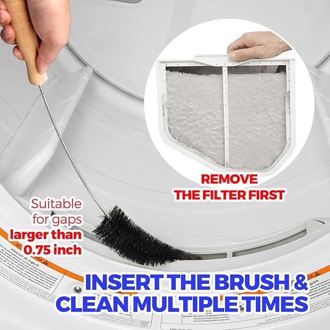 Holikme Dryer Vent Cleaner Kit, 3 Pcs Replacement Lint Brush for Vent Trap | Dryer Vent Cleaning Kit with Crevice Tool - Deep Lint Brush for Dryer Trap & Filter, Flexible Nylon Bristles