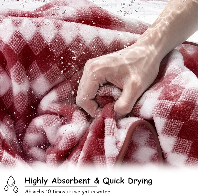 12 Pcs Burgundy Diamond Towel Set-4 Bath Towels,4 Hand Towels,4 Washcloths Soft Polyester Towels with Loop Absorbent Shower Towel Quick Dry Beach Chair Towel Family Towels for Bathroom Spa Gym Pool