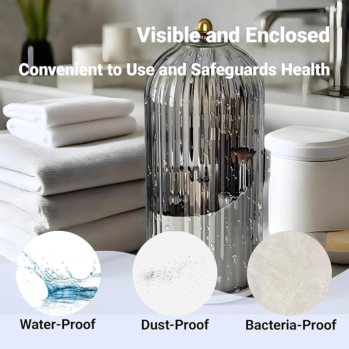 Birdcage-Style Concealed Toothbrush Holder Sliding Lid Bathroom Counter Organizer Tooth Brush Holder for Bathroom 360 Rotating Waterproof Dustproof Makeup Brushes Storage for Vanity (White)
