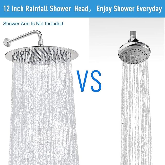 NearMoon Rain Shower Head, Ultra-Thin Design-Pressure Boosting, Awesome Some Experience, High Flow Stainless Steel Rainfall Head (12 Inch, Chrome Finish)