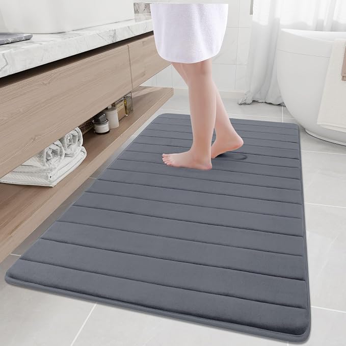 Buganda Memory Foam Bath Mat 59 x 34, Ultra Soft Absorbent Bathroom Rugs | Dark Grey, Machine Washable Quick Dry Bath Mats for Bathroom Floor, Shower and Tub, Home Decor Accessories