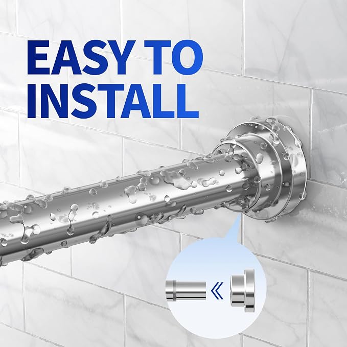 Mcrbeay Shower Curtain Rod, 1" Diameter Heavy Duty Tension Shower Rod | Adjustable 28-74 inch Non Slip No Drill Spring Tension Rod For Bathroom, Shower Stall, No Rust, Silver