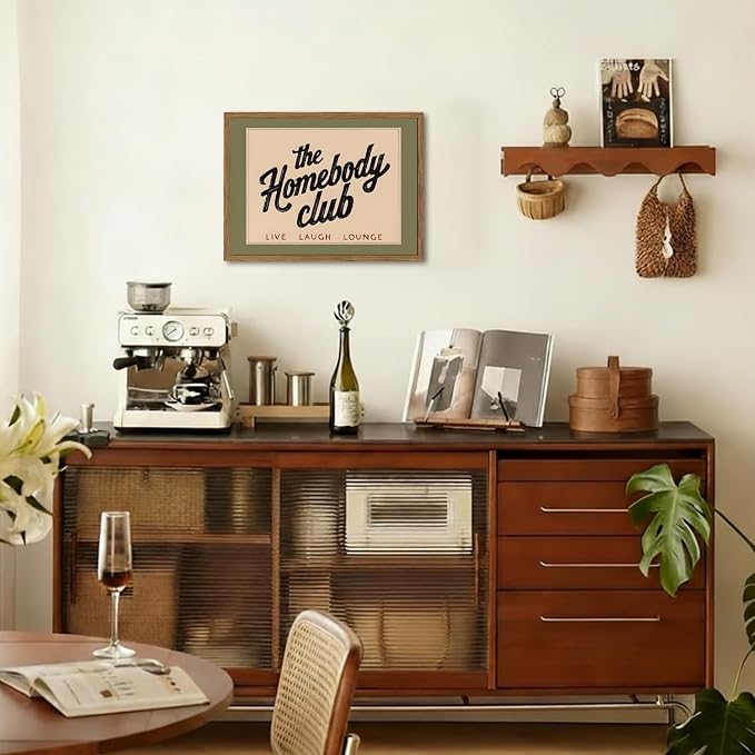 Funny the Homebody Club Sign Wall Art Vintage Homebody Wall Decor Picture Trendy Teen Boy Quote Room Poster Canvas Painting Print for Living Room Bedroom 12x16 inch Wood Framed