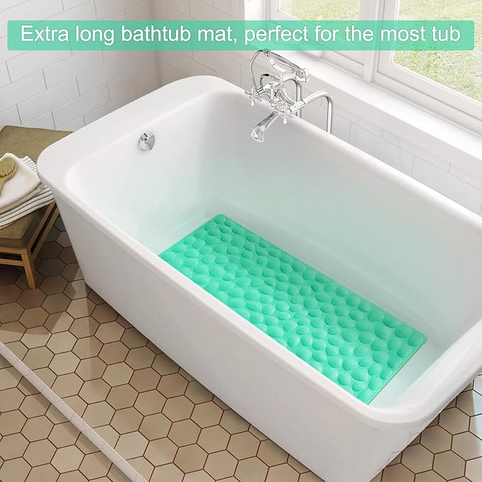 Non-Slip Bathtub Mat OTHWAY Soft Rubber Bathroom Bathmat with Strong Suction Cups (Fruit Green, 16x40 inch)