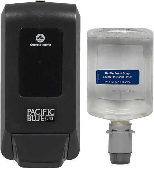 Georgia-Pacific (5305714) Pacific Blue Ultra Manual Push Soap Dispenser with Gentle Foam Hand Soap Refill Starter Kit