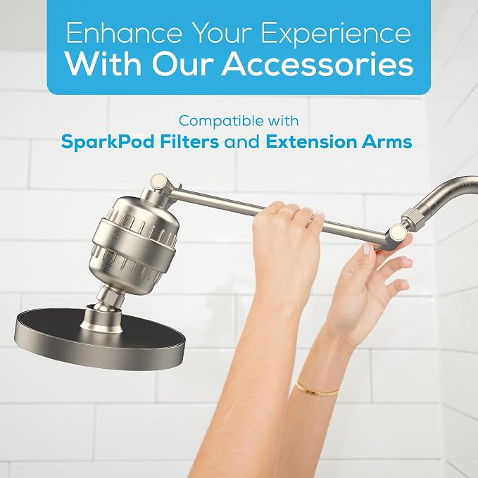 SparkPod Rain Shower Head, 6 Inch Round, Elegant Brushed Nickel Finish | High Pressure Shower Heads, 90 Nozzles, Adjustable Showerhead, No Tools Needed, Universal Connection