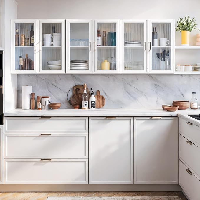 Furnaza Set of 3 White Kitchen Wall Storage Cabinet with Acrylic Glass Door | Upper Wall Cabinets with Adjustable Shelf for Bathroom,Garage,Laundry Room,72"W x 12"D x 24"H