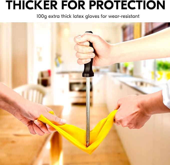 Vgo... Latex Reusable Household Gloves,Cleaning Gloves,Long Cuff (HH4601,M) | yellow,extra Thickness,kitchen,dishwashing,household,painting,gardening,pet care,car washing,bathroom,hair dyeing,laundry
