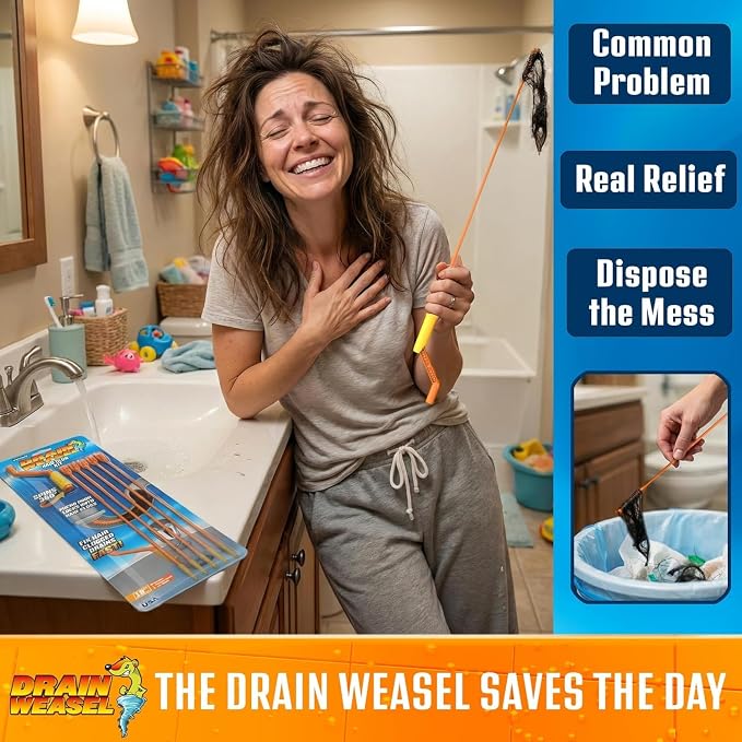 FlexiSnake Drain Weasel Sink Snake Hair Clog Remover Tool Kit, 5 Wands | Pipe, Bathroom, Bathtub Cleaner, 18-inch Long Refills, Flexible, Removable Handle, Made in The USA