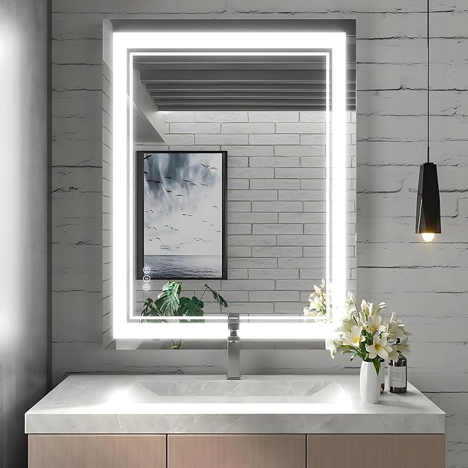 24"x32" LED Bathroom Mirror with Lights, Backlit + Front Lit Smart Bathroom Vanity Mirror, Anti-Fog, Stepless Dimmable, Memory Function, Shatterproof Tempered Glass for Wall
