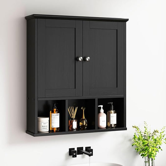 Meilocar Bathroom Wall Cabinet, Bathroom Cabinet Wall Mount Organizer Shelf for Toiletries, Towels & Essentials – Waterproof MDF, Space-Saving Bathroom Storage (Classic Black)