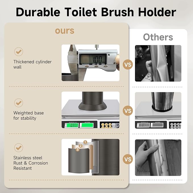 Pewter Toilet Brush and Holder，Extra Long Handled Toilet Brush for Bathroom，Stainless Steel Heavy Duty Toilet Bowl Brush,Deep Cleaning Modern Toilet Cleaner Brush -Space Saving, Covered Brush