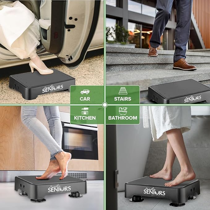 Simply Seniors Small Step Stools for Adults - Black Stepping Stool Platform | Bed Steps for High Beds for Adults - Heavy Duty Mobility Aid for Seniors & Kids - Plastic Device for Kitchen Bathroom Toilet