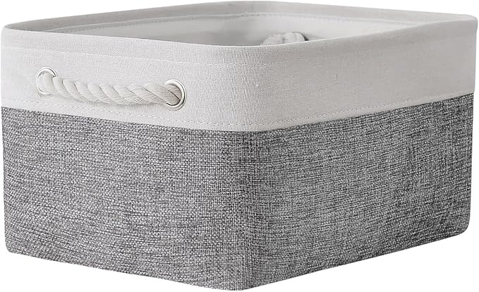 Organization and Storage Basket for Shelves - 1 Pack 14x10x6.7 inch Collapsible Storage Bins, Fabric Storage Cubes for Closet Organizer Toy Gift Cloth (White & Grey)