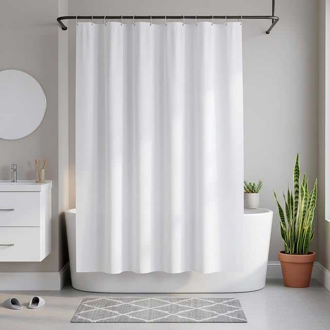 Biscaynebay Fabric Shower Curtain Liner 72x84 Inch-White Waterproof Extra Long Bathroom Curtains-Hotel Quality Soft Soild Polyester Shower Liners Machine Washable