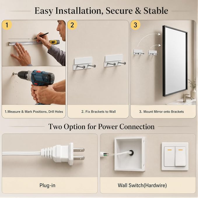 30"x40" LED Bathroom Mirror with Lights, Backlit + Front Lit, Anti-Fog | Lighted Bathroom Mirror with One-Piece Aluminum Alloy Frame, HD Shatterproof Tempered Glass, Dimmable, Memory Function