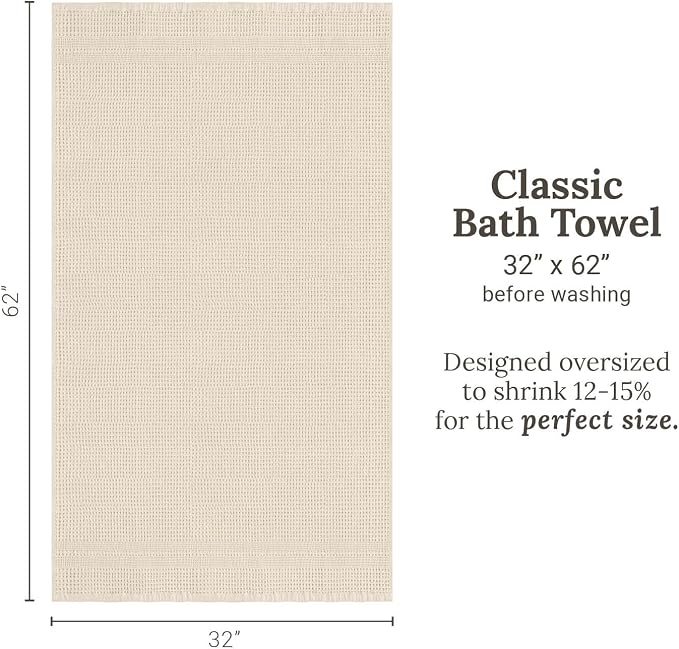 GILDEN TREE Waffle Towels for Bathroom, 100% Cotton Quick Dry Towel, Waffle Bath Towels Large, Absorbent Lightweight Travel Towel, Bath Towels Set of 2, Classic Style (Cream)