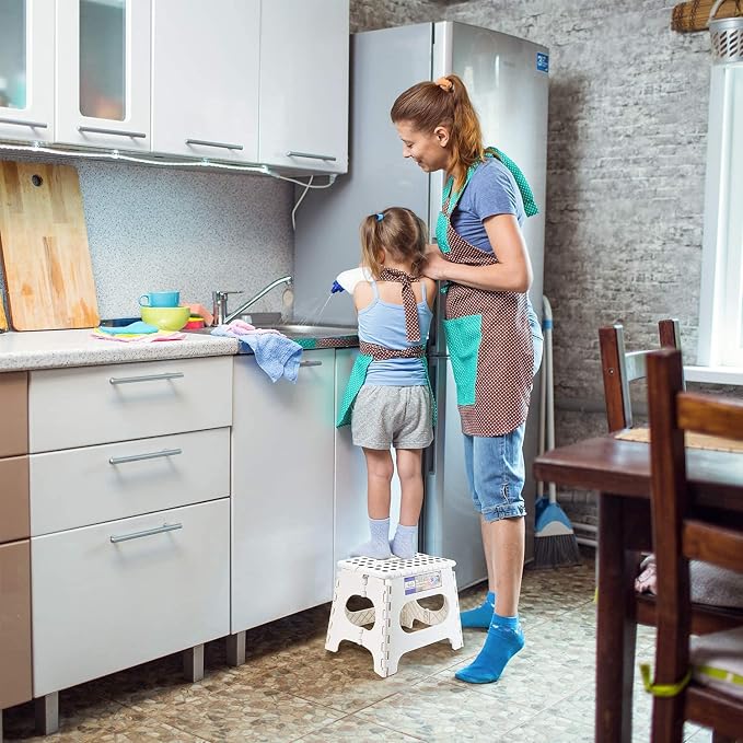 Dyforce Kids Step Stool 9 Inch, 300lbs Folding Step Stool for Toddler | Step stool White,Anti-slip Heavy Duty with Handle, Lightweight Foldable Foot Stool for Bathroom Kitchen Bedroom Outdoor
